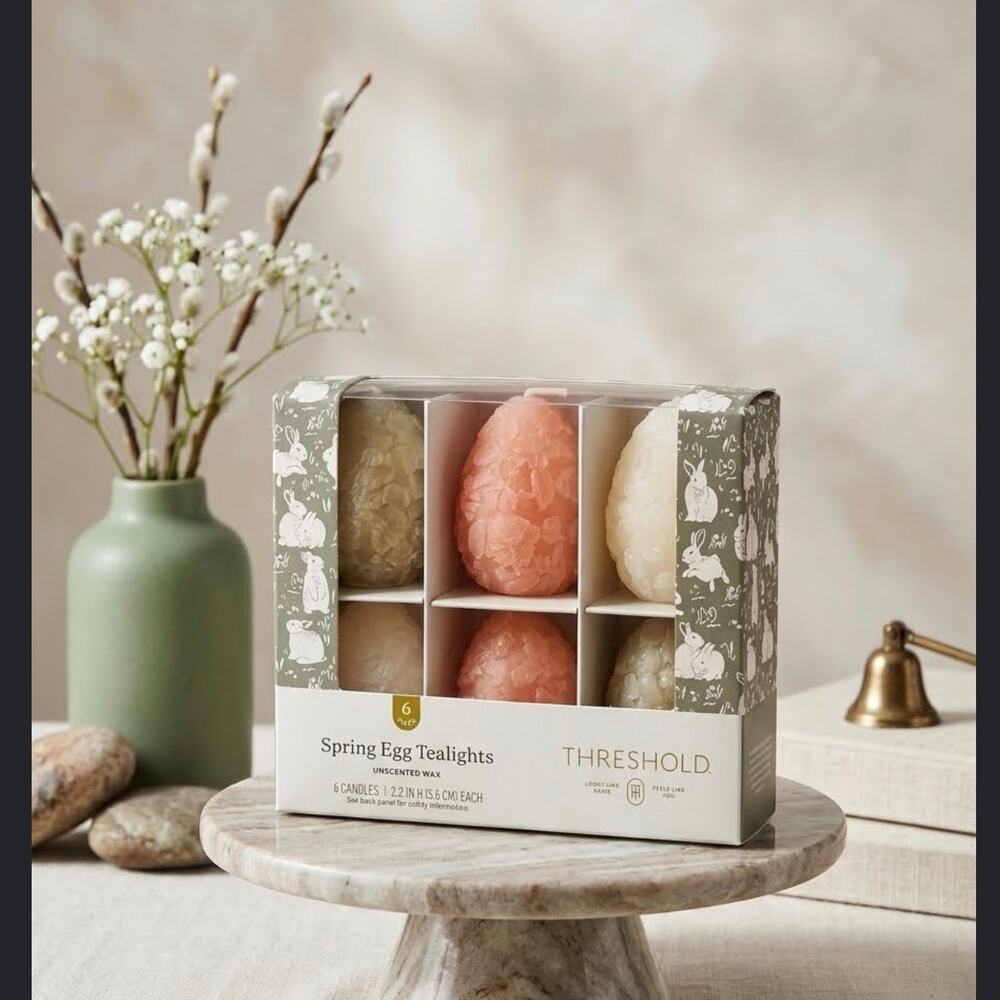 Threshold Spring Egg Tealights - UNSCENTED wax - 6 Candles - NEW in Box
